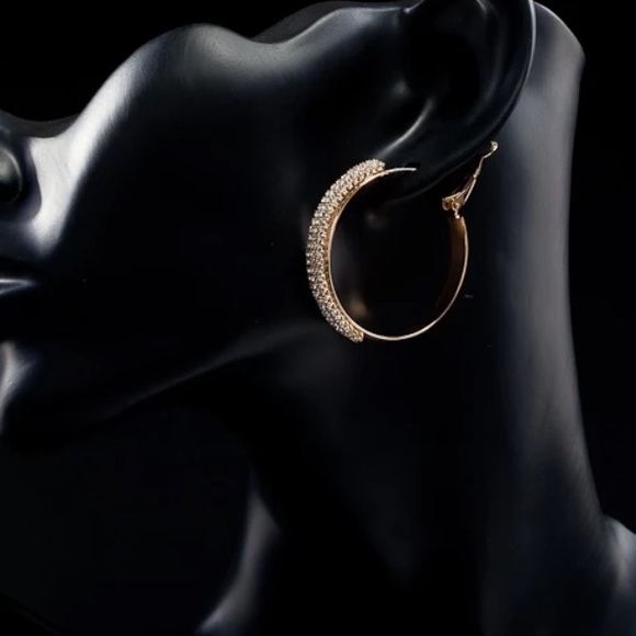 Gold Plated Rhinestone Hoop Earrings - Picture 2 of 4